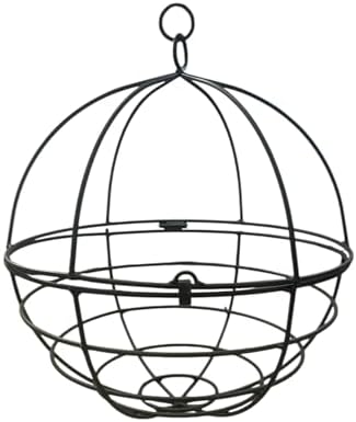 Large Wrought Iron Hanging Globe Planter – Amish Handmade Metal Sphere Plant Hanger for Indoor Outdoor Use – Clamshell Basket Style – Rustic Black Garden Patio Decor for Flowers, Ferns, Lanterns by BoxwoodMum