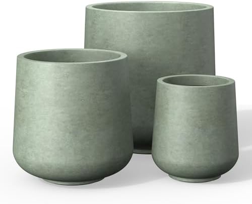 Kante Set of 3 Mint Green Concrete Curved Round Planters for Modern Home by Unknown