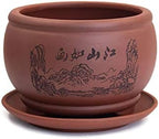 Dahlia 4.8" Beautiful Scenery Zisha Bonsai Planter/Succulent Pot/Flower Pot w. Saucer, Brown - Image 5