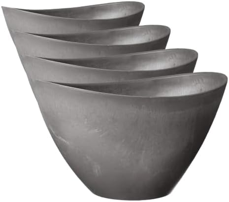 Arcadia Garden Products PSW Pot Collection YB41CT Plastic/Stone/Wood Composite Curved Planter Pot, No Drainage Hole (Drillable) - Indoor & Outdoor Plants and Gardens, Cement Gray, 16-inch (Pack of 4) by PSW