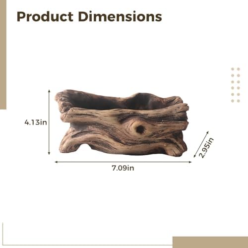 Driftwood Stump Log Concrete Planter, 7.9 X 4.3 X 3.1 in, Faux Wood Grain, Tree Root Succulent Pot with Single Hole, Home and Garden Decor - Image 2