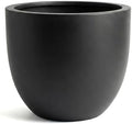 DTY Mount Belford 11.8'' D x 9.6'' H (Pot Opening 10.6") Fiberstone Egg Shaped Planter with Drainage Hole, Smooth Finishes, Weather Resistant for Indoor and Outdoor, 2 Extra Coco Mats - Small, Black by DTY