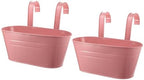 PATIKIL 11 Inch Hanging Flower Pots, 2Pcs Oval Metal Iron Hanging Planters Flower Holder with Detachable Hook for Outdoor Indoor Garden Railing Fence Balcony, Pink by PATIKIL