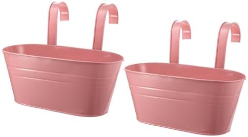 PATIKIL 11 Inch Hanging Flower Pots, 2Pcs Oval Metal Iron Hanging Planters Flower Holder with Detachable Hook for Outdoor Indoor Garden Railing Fence Balcony, Pink by PATIKIL
