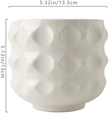 Ceramic Plant Pots, Geometry Textured Flower Pots Indooe/Outdoor, Modern Planter for Home Decor,Office,Bookshelf,Living Room, 5'' H (White) - Image 7