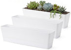 GREANER Window Boxes Planters, 3PCS 16x3.8 Inch Large Herb Planters with Tray, Indoor Succulent Cactus Flowers Vegetable Plastic Rectangle Pots for Balcony, Office, Garden, Outdoor, Windowsill (White) by GREANER