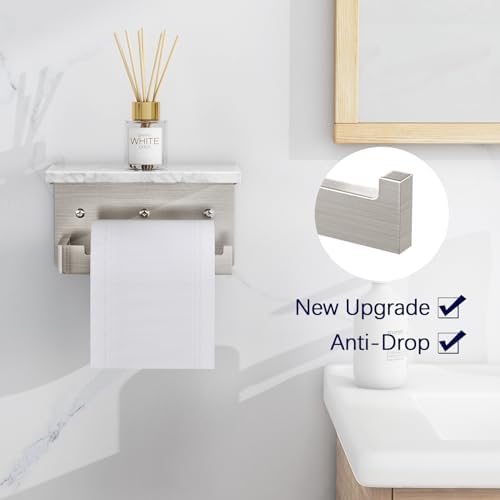 Gypie Toilet Paper Holder with Marble Shelf, Wall Mounted Brushed Nickel - Image 6