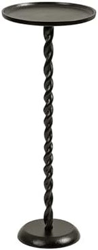 Kate and Laurel Ropa Transitional Round Pedestal Drink Table, 9 x 9 x 22, Black, Decorative Cast Aluminum Mini Table with Spiral Rope Design for Use as Indoor Plant Stand or Living Room Accent by KateandLaurel