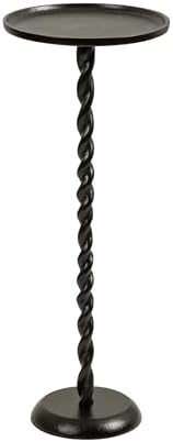 Kate and Laurel Ropa Transitional Round Pedestal Drink Table, 9 x 9 x 22, Black, Decorative Cast Aluminum Mini Table with Spiral Rope Design for Use as Indoor Plant Stand or Living Room Accent by KateandLaurel