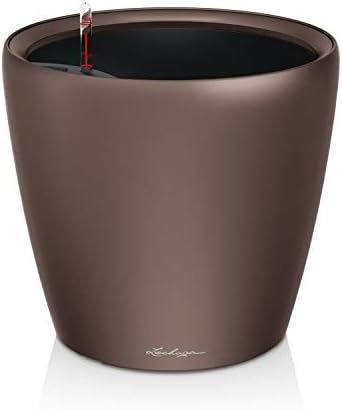 Lechuza Classico 35 LS Self Watering Planter Garden Flower Plant Pot Indoor/Outdoor Floor Planter with Drainage Hole and Plant Substrate Poly Resin D35 H33 cm Espresso Metallic by LECHUZA