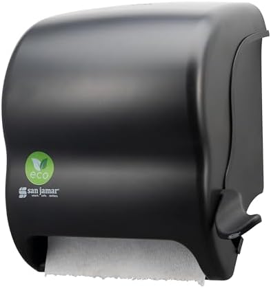 San Jamar Ecologic Element Recycled Plastic Lever Paper Towel Dispenser, Manual Towel Dispenser, Wall Mounted Dispenser with Zero Waste for Home and Business, 8 Inch Rolls, Black by SanJamar