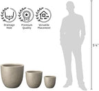 Kante Round Concrete Planter Set of 3, Large Outdoor Indoor Plant Pots with Drainage Hole, 10/14/18-Inch Diameter Flower Pots for Patio, Garden and Home, Weathered Concrete - Image 7