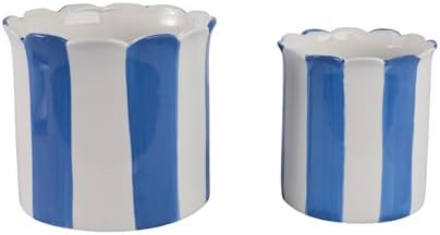 Decorative Striped Scallop Edge Planters Accent - Cute Flower Pots Ideal for Indoor or Outdoor Plant - Whimsical Garden, Home Decor, and Living Room Pots for Plants - Set of 2, 7", 6", Blue & White - Image 6