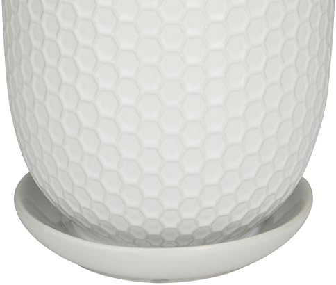 Deco 79 Porcelain Ceramic Geometric Indoor Outdoor Planter Small Planter Pot with Attached Saucer, Set of 3 Planters 8", 6", 5" H, White - Image 2
