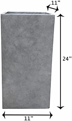 Kante Lightweight Modern Tall Square Outdoor Planter, 23.6 Inch Tall, Gray Concrete - Image 5