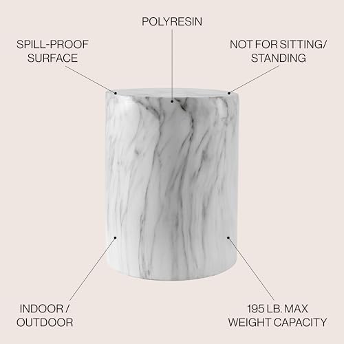 JONATHAN Y Troy Faux Marble Cylinder Accent End Table 17", Black/White - Image 4