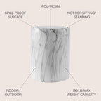 JONATHAN Y Troy Faux Marble Cylinder Accent End Table 17", Black/White - Image 4