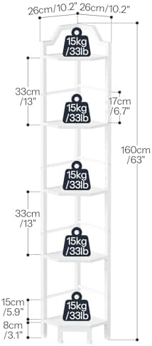 HOOBRO Narrow Corner Shelf Stand, 5-Tier Corner Shelf, 63” Tall Multipurpose Corner Bookshelf, Standing Display Shelf Plant Stand, for Living Room, Study, Kitchen, White WW100CJ01 - Image 3