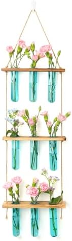 XXXFLOWER 9 Tube Vases Wall Hanging Propagation Station with Wooden Stand+ 9 Blue Tube Vases Wall Hanging Propagation Station with Wooden Stand - Image 6