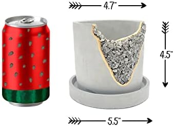 4 Inch Crystal Plant Pot with Saucer - Cement Geode Planter - Concrete Pots for Plants - Modern Succulent Pot Indoor - Unique Air Plant Holder - Candle Holder - Small Plant Home Decor (Smoky Quartz) - Image 3