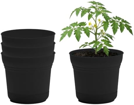Bloem Saturn 10" Plastic Planter with Saucer, Black, 4-Pack by Bloem