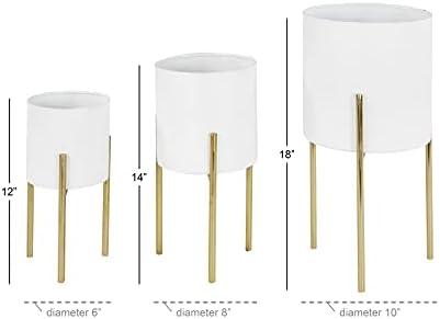 Deco 79 Metal Indoor Outdoor Planter Large Planter Pot with Removable Gold Stand, Set of 3 Planters 18", 14", 12"H, White - Image 3