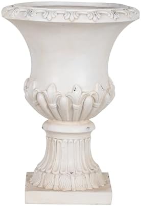 Christopher Knight Home 24.8 Inch Vintage Fleur-de-Lis Pedestal Urn Planter, Outdoor MGO Flower Pot, Faux Stone Garden Planter for Patio, Porch, Entryway and Yard, Antique White - Image 4
