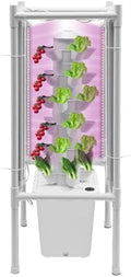 30-Plant Hydroponics Tower Vertical Growing System Kit, Indoor Garden Planter Herb Garden with LED Grow Light, Hose and Water Pump, Vertical Planter Germination Kit for Fruits Vegetables (White) by Unknown