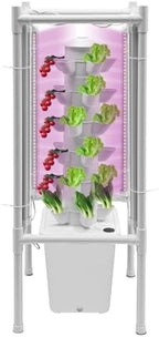 30-Plant Hydroponics Tower Vertical Growing System Kit, Indoor Garden Planter Herb Garden with LED Grow Light, Hose and Water Pump, Vertical Planter Germination Kit for Fruits Vegetables (White) by Unknown