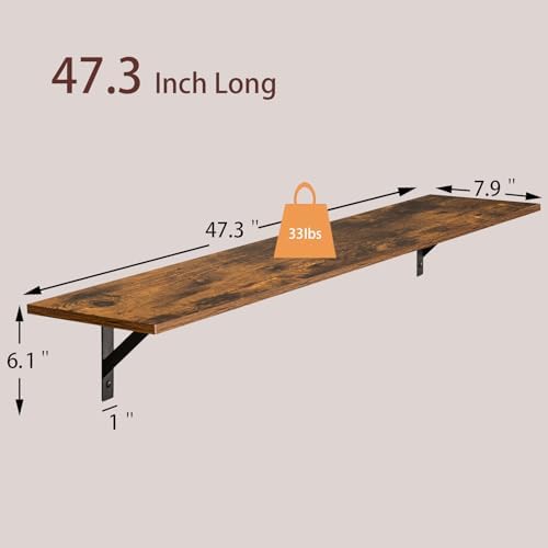 DINZI LVJ Long Wall Shelves, 47.3Inch Wooden Wall Mounted Shelves, Set of 4 - Image 3