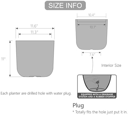 11"H Black Plastic Planter with Drainage Hole & Plug for Indoor Outdoor Use - Image 2