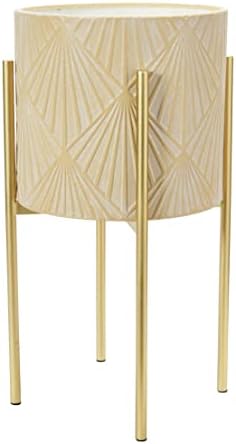 Main + Mesa Modern Boho Embossed Metal Planters with Stands, Cream and Gold, Set of 2 Sizes - Image 4