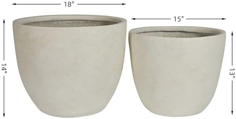 14" Round Concrete Outdoor Planter Pots Set of 2, Rustic Large Planter Pots for Outdoor Plants with Drainage Holes for Home Front Porch Garden Patio, White - Image 3