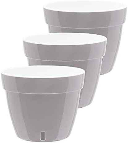 Gardenera 7.9" ASTI Self Watering Planter (Set of 3) in Grey/White - Modern Flower Pot with Water Level Indicator for All House Plants, Flowers, Herbs, Succulents and Hanging Plants by Gardenera