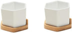 White Ceramic Hexagonal Succulent Pots, with Bamboo Tray 2 Sets by FONDOTIN