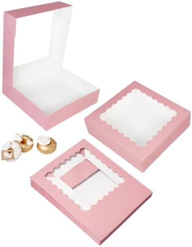 Bakepacker Auto-pop Up Pie Boxes with Window 8x8x2.5 inches 55pcs Pink - Image 3