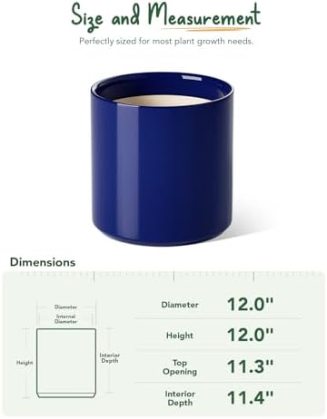 LE TAUCI 12 Inch Pot for Plants, Ceramic Indoor Planter, Midnight Blue - Image 4