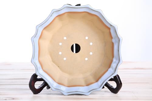 Willow Bonsai Ceramics Flower Design Bonsai Pot 8 Inch – Elegant Ceramic Bonsai & Succulent Pot, High‑Fired Frost‑Proof Stoneware with Drainage+Wiring Holes, Handmade USA (Glacier, 8inch) - Image 5