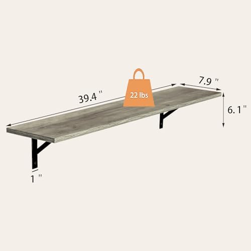 DINZI LVJ Long Wall Shelves, 39.4 Inch Wall Mounted Shelves with Brackets - Image 3