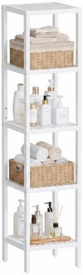 SMIBUY Bathroom Storage Shelf, 5-Tier Bamboo Rack Organizer, Multifunctional Shelving Unit for Living Room Bedroom Kitchen (White) by SMIBUY