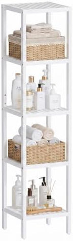 SMIBUY Bathroom Storage Shelf, 5-Tier Bamboo Rack Organizer, Multifunctional Shelving Unit for Living Room Bedroom Kitchen (White) by SMIBUY