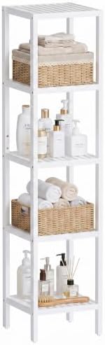 SMIBUY Bathroom Storage Shelf, 5-Tier Bamboo Rack Organizer, Multifunctional Shelving Unit for Living Room Bedroom Kitchen (White) by SMIBUY