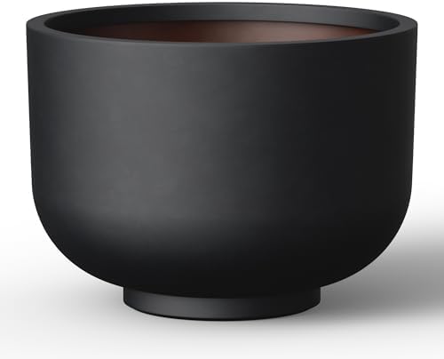 Kante Accent Round Pedestal Black Concrete Planter 17.7" Dia, Outdoor by Unknown