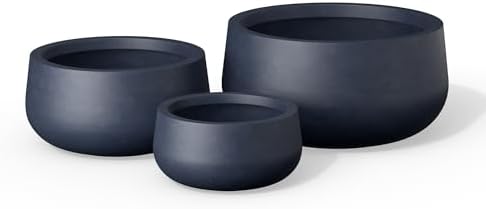 Kante Set of 3 Charcoal Concrete Bowl Round Planters for Modern Home by Unknown