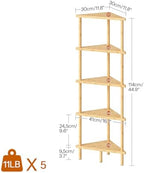 HOOBRO Corner Shelf Stand, 5-Tier Bamboo Corner Bookshelf, Plant Display Shelf, Corner Bookcase, Multipurpose Shelving Unit for Small Space, Living Room, Easy Assembly, Natural YL20CJ01 - Image 3