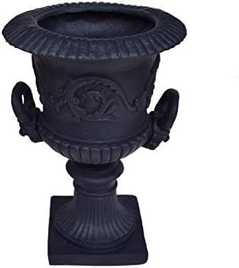 Great Deal Furniture GDFStudio Garden Urn Planter, Roman, Botanical, Black Lightweight Concrete by GDFStudio