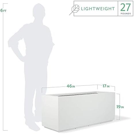 PolyStone Milan Rectangular Trough Planter – 46" x 17" x 19" – Large Lightweight Indoor/Outdoor Planter Box – Modern Stone-Look Resin – Durable All-Weather w/Drainage Holes – Made in USA – White - Image 2