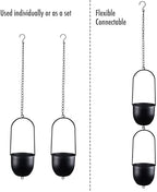 Metal Hanging Planters Set of 2 with 6 Inch Oval Pots - Stackable and Connectable Plant Hangers - Black Modular Wall and Ceiling Mount Holders for Indoor and Houseplants - Image 2