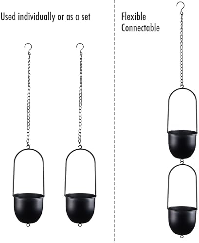 Metal Hanging Planters Set of 2 with 6 Inch Oval Pots - Stackable and Connectable Plant Hangers - Black Modular Wall and Ceiling Mount Holders for Indoor and Houseplants - Image 2