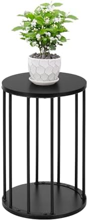 Plant Stand Indoor,small plant stool,Flower Pot Corner stand holder,Mid Century Heavy Duty Metal Tall Home Decor,Modern Round End Table,Small Rustic Display Stand for Living Room,Bedroom(Black,18In) by Leinade